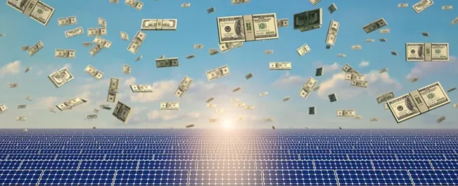 solar panels with money in the air