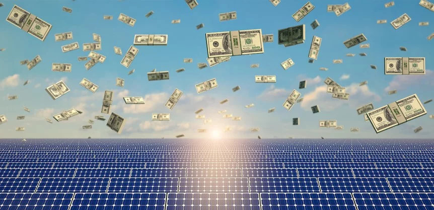 solar panels with money in the air